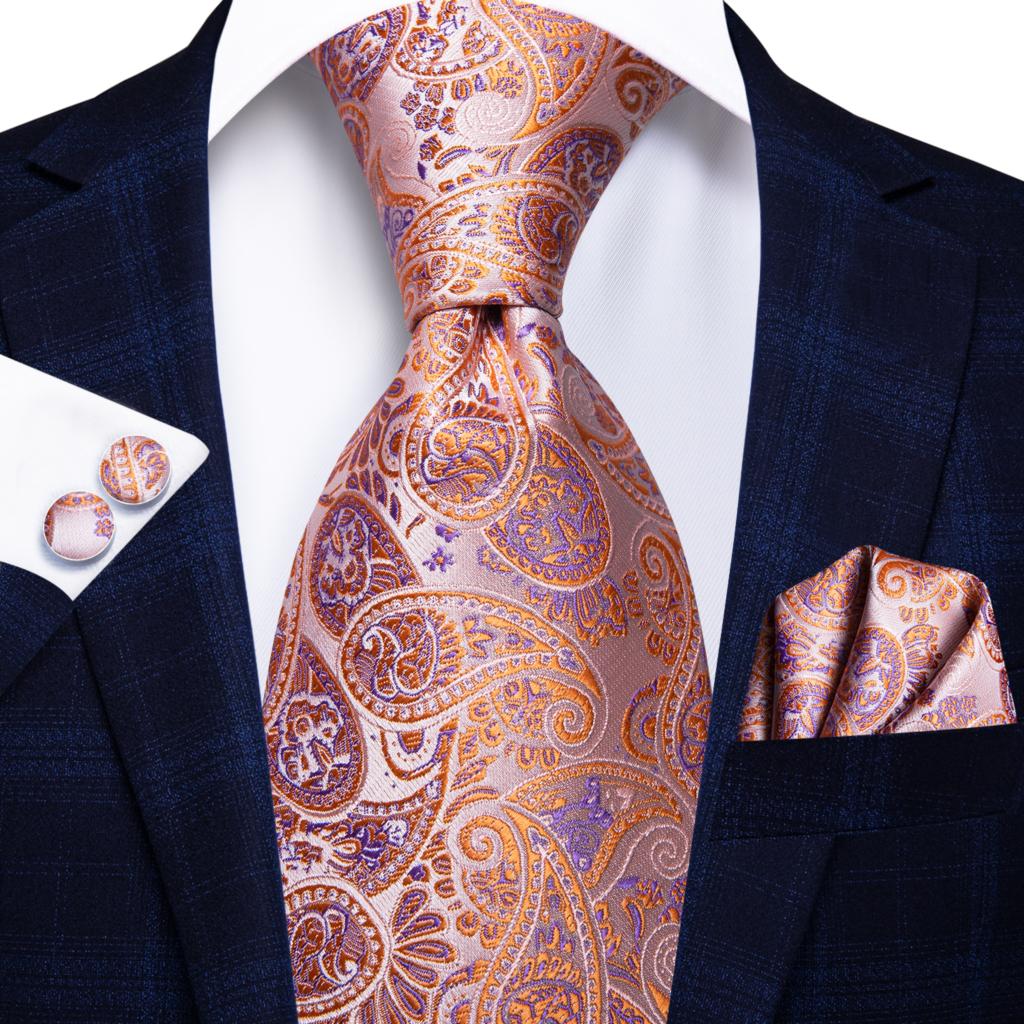 Champagne Striped Paisley Tie Set