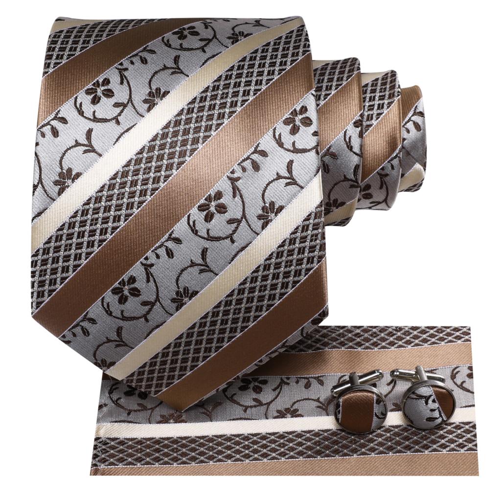 Champagne Striped Paisley Tie Set