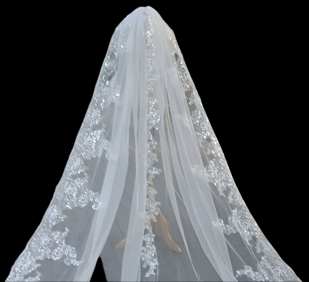 Full Lace Edge Bridal Wedding Veil back