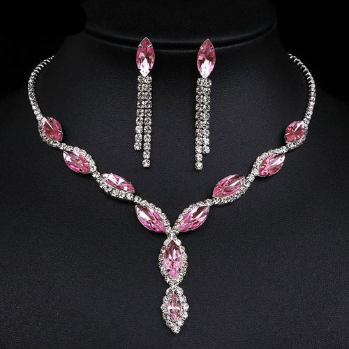 Pink Geometric Designs Crystal Jewelry Sets