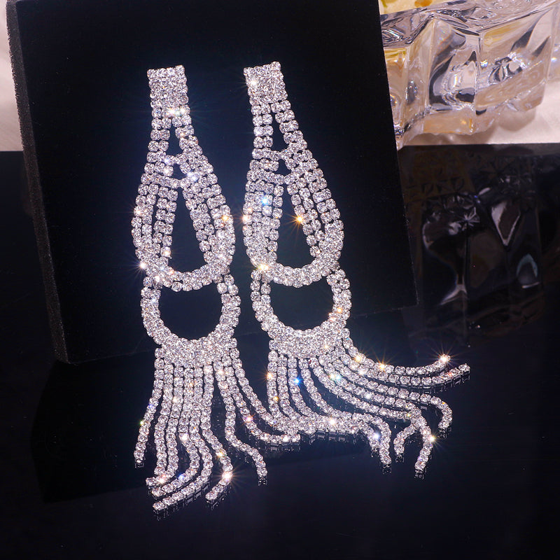 Crystal Rhinestone Tassel Earrings