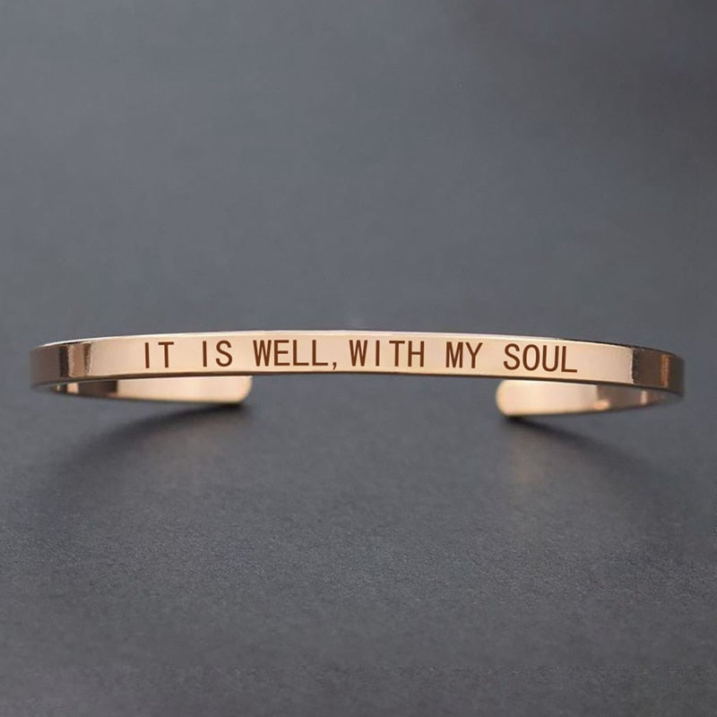 Inspirational Letters Engraved Cuff Bracelet