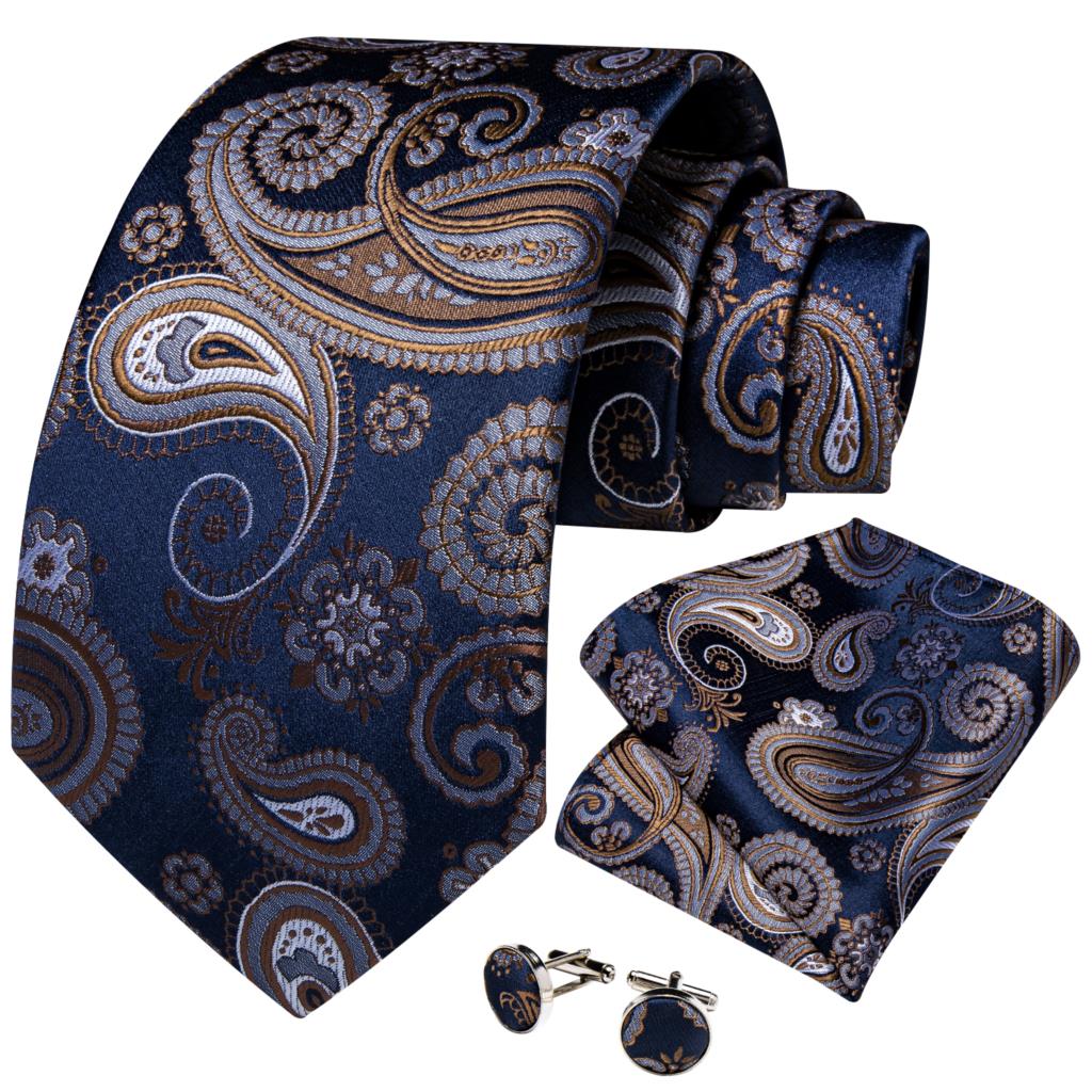 Luxury Blue Gold Paisley Tie Set