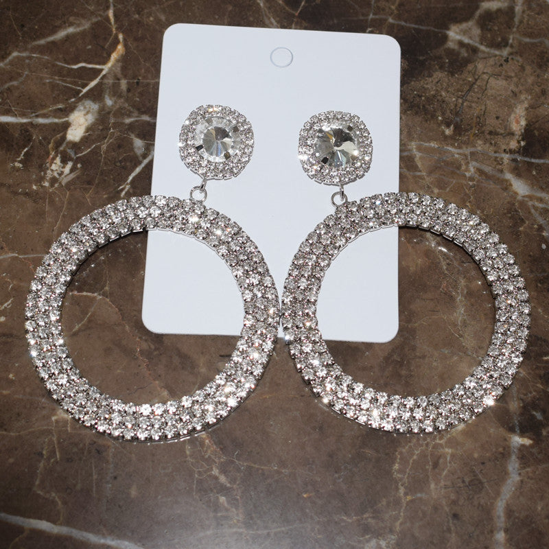 Full Rhinestone Big Circle Pendent Earrings