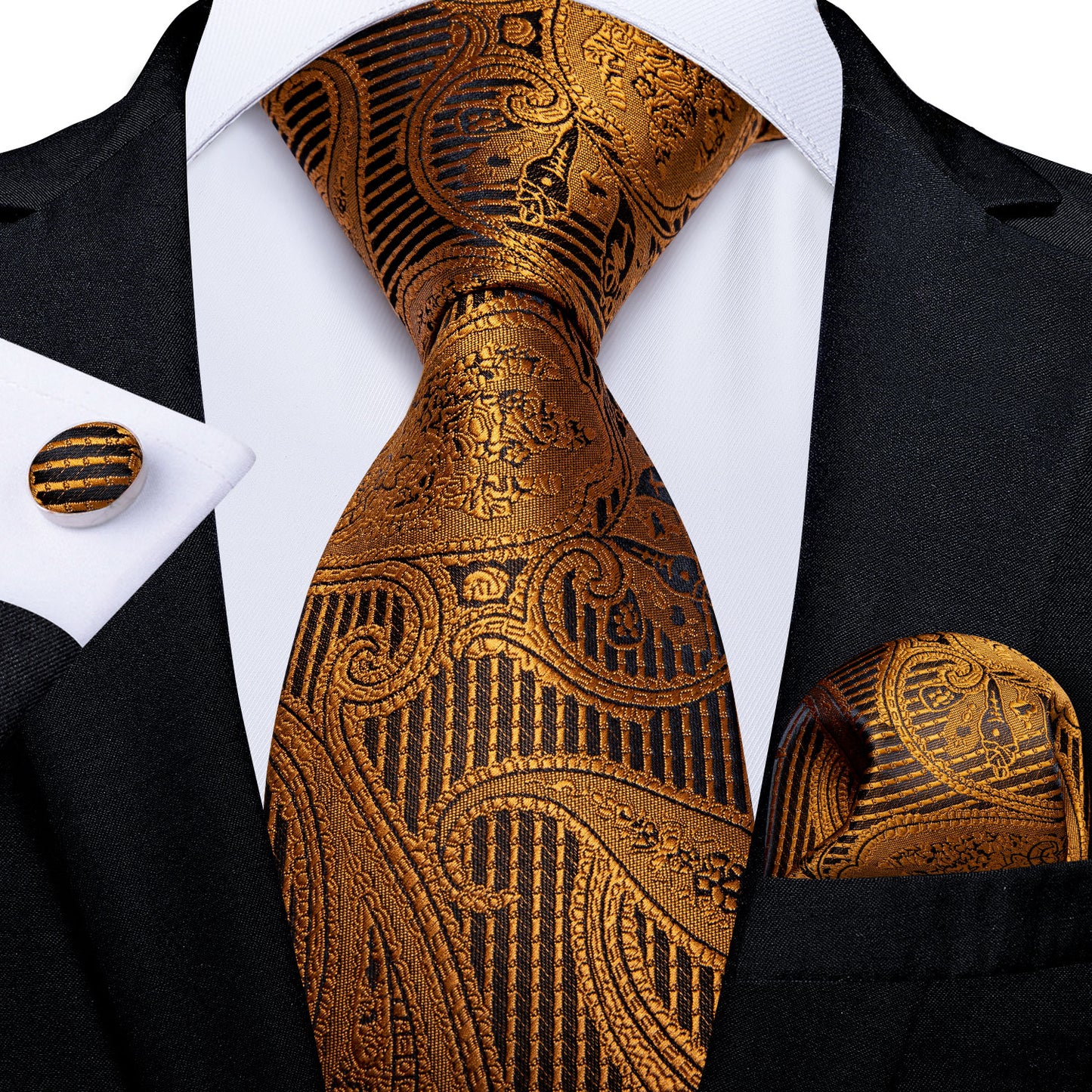 Luxury Blue Gold Paisley Tie Set