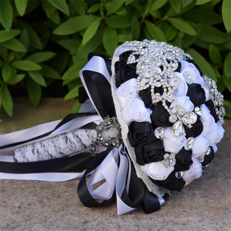 White Black Bridesmaids Wedding Bouquet
