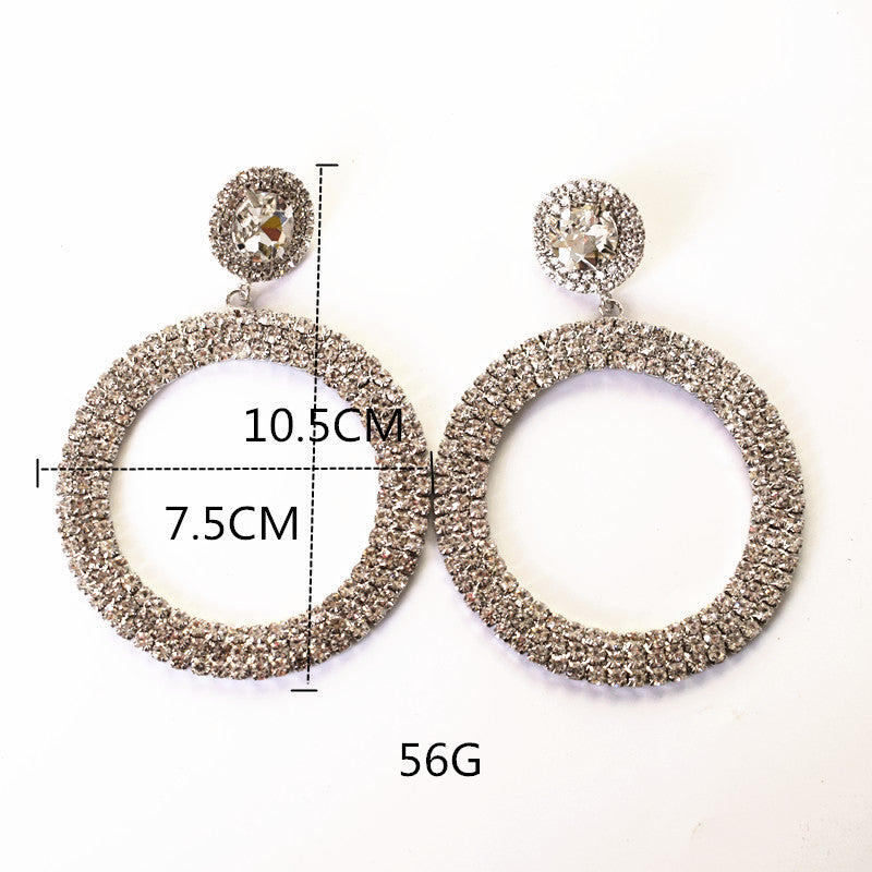 Full Rhinestone Big Circle Pendent Earrings