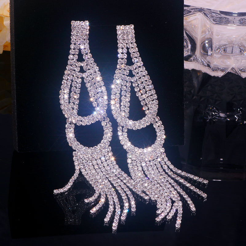 Crystal Rhinestone Tassel Earrings