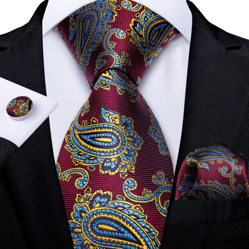 Luxury Blue Gold Paisley Tie Set