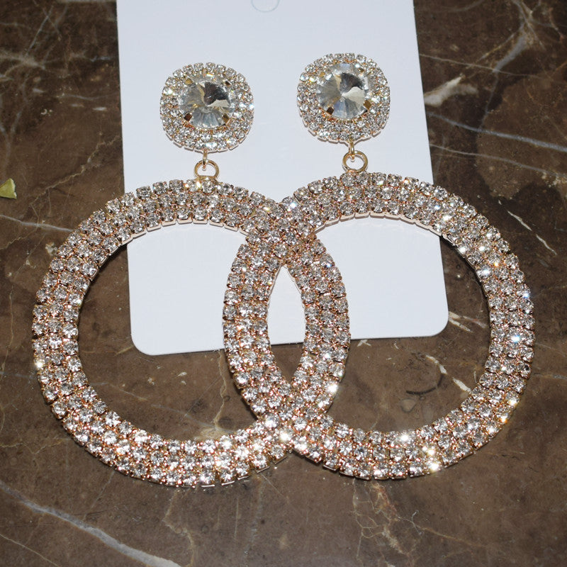 Full Rhinestone Big Circle Pendent Earrings