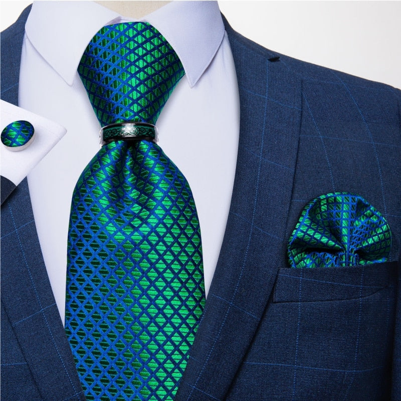 Men Green Silk Tie Set