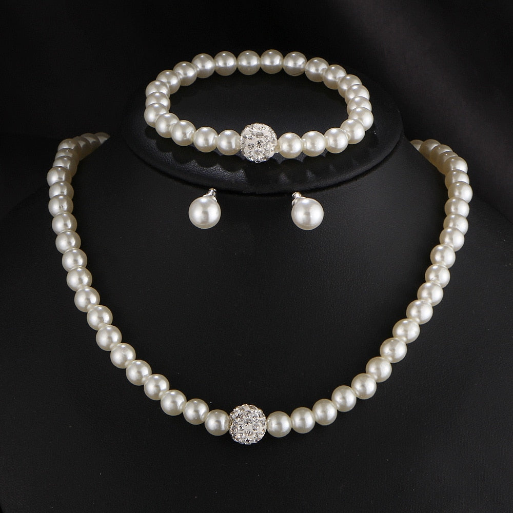 Elegant Simulated-pearl Drop Bridal Set