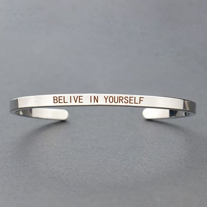 Inspirational Letters Engraved Cuff Bracelet