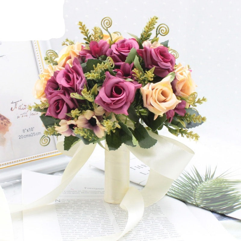 Artificial Natural Rose Wedding Bouquet
