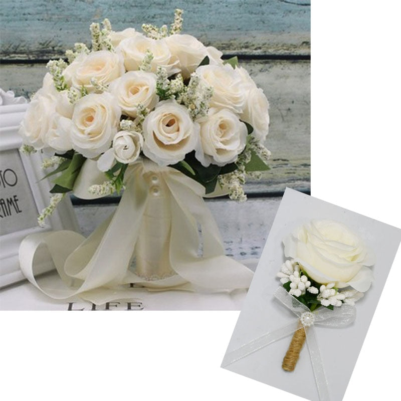 Artificial Natural Rose Wedding Bouquet
