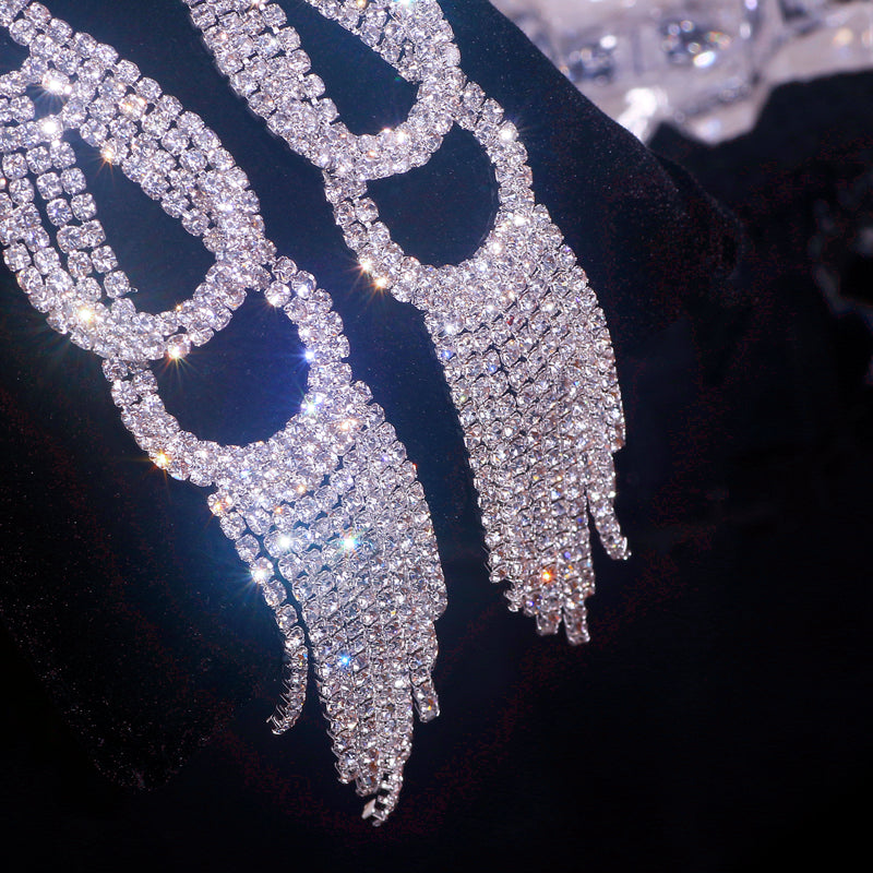 Crystal Rhinestone Tassel Earrings