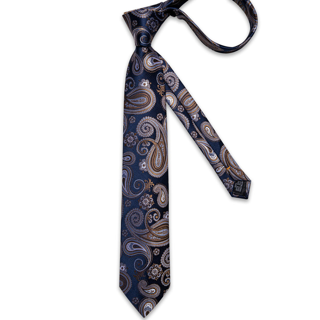 Luxury Blue Gold Paisley Tie Set