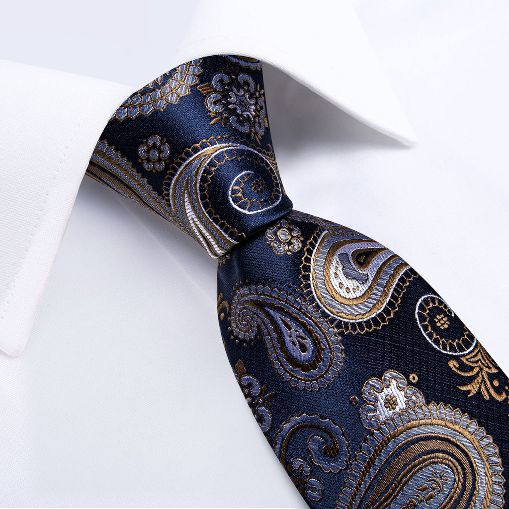 Luxury Blue Gold Paisley Tie Set