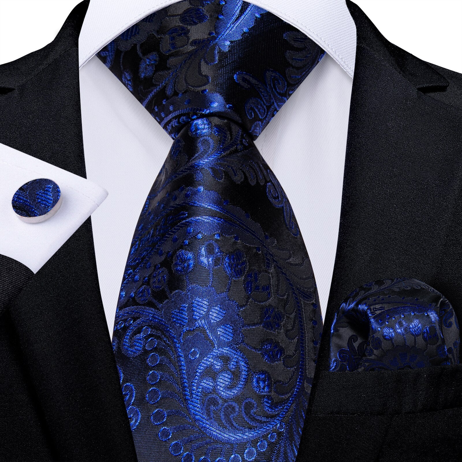 Luxury Blue Gold Paisley Tie Set
