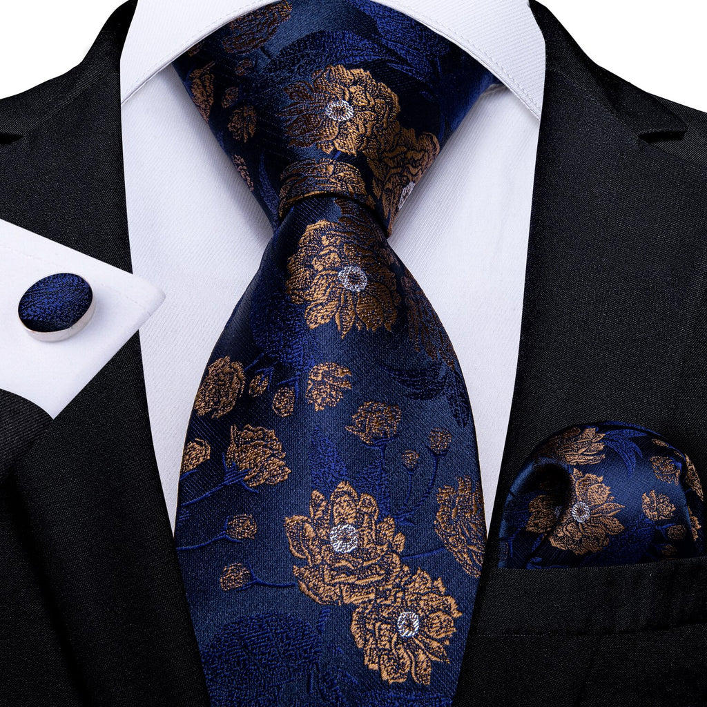 Luxury Blue Gold Paisley Tie Set
