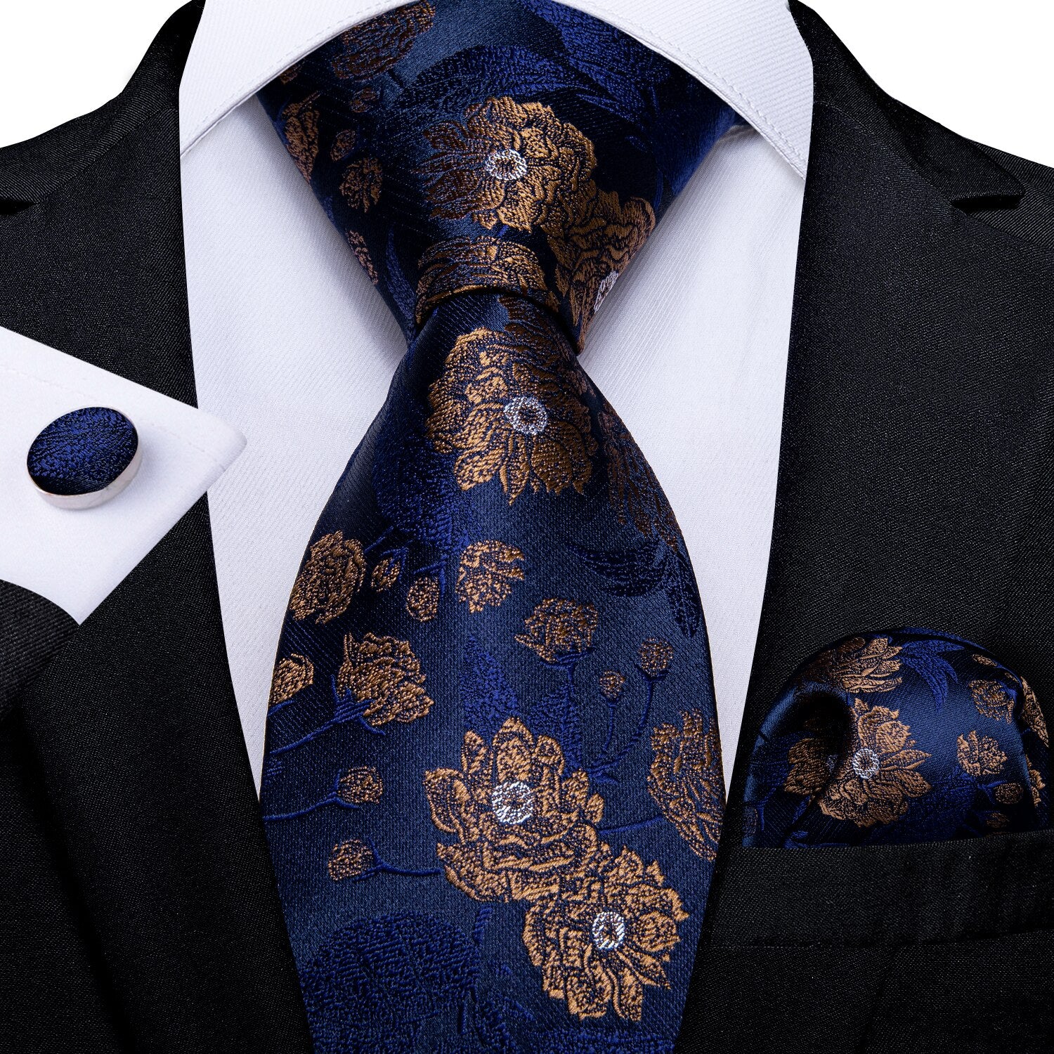 Luxury Blue Gold Paisley Tie Set