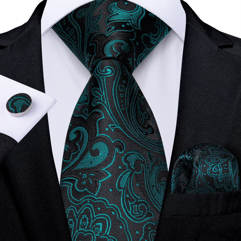 Luxury Blue Gold Paisley Tie Set