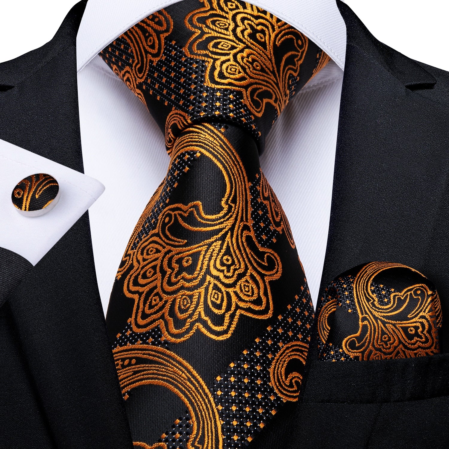 Luxury Blue Gold Paisley Tie Set