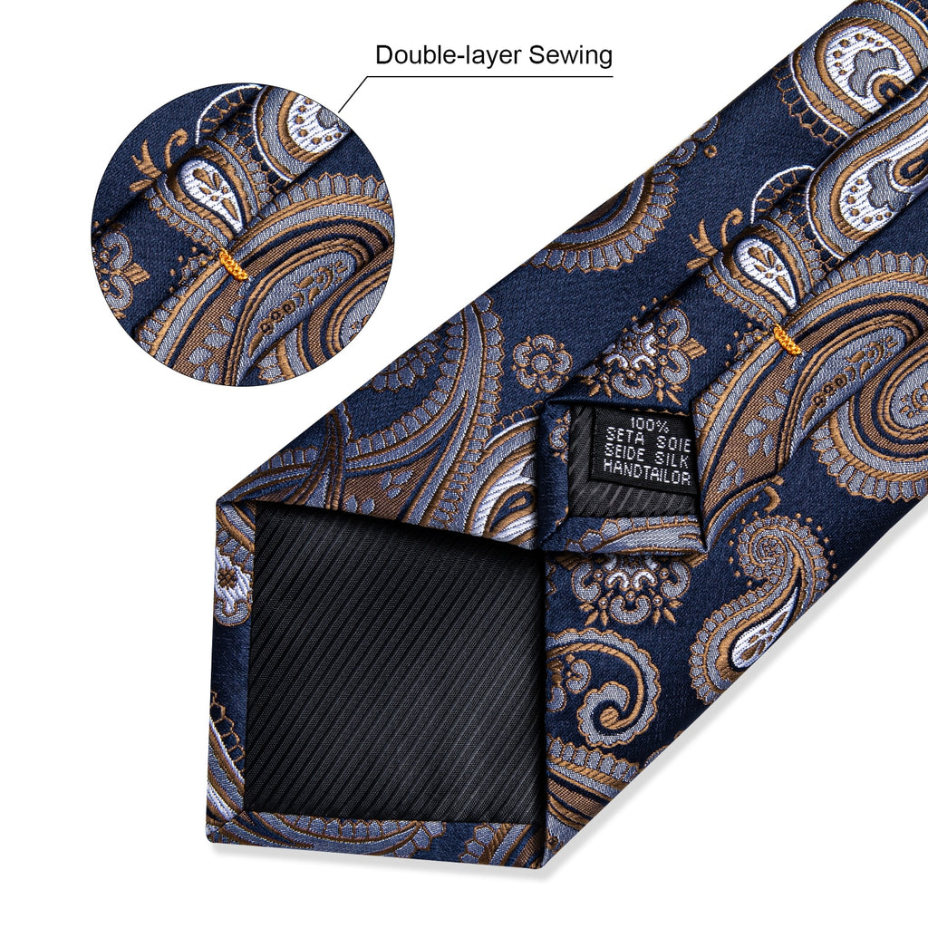 Luxury Blue Gold Paisley Tie Set