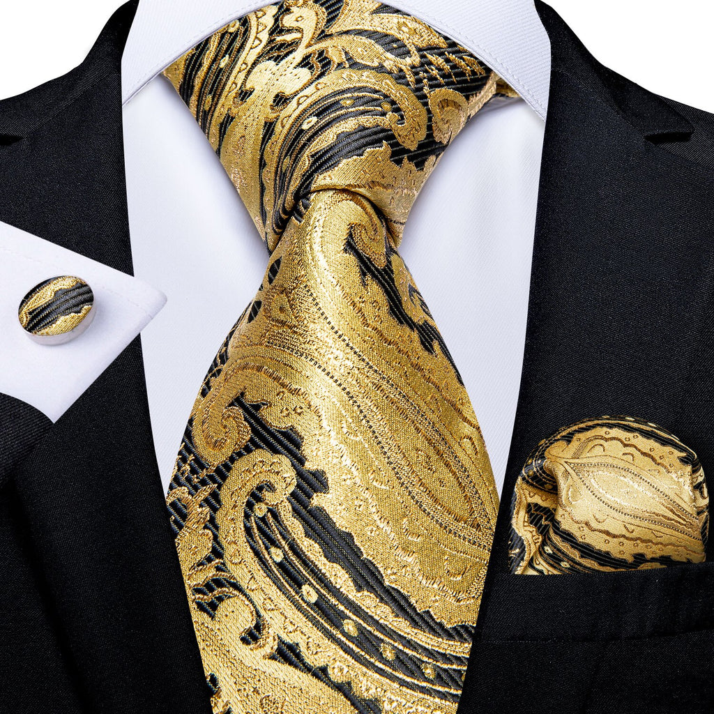Luxury Blue Gold Paisley Tie Set
