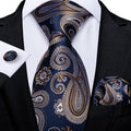 Luxury Blue Gold Paisley Tie Set
