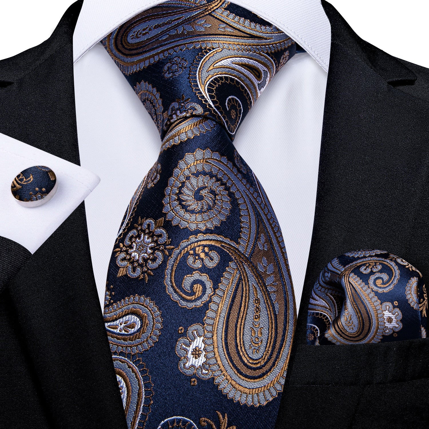 Luxury Blue Gold Paisley Tie Set
