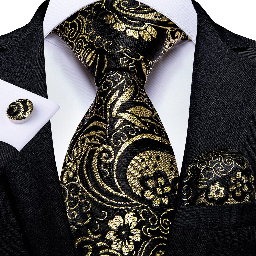 Luxury Blue Gold Paisley Tie Set