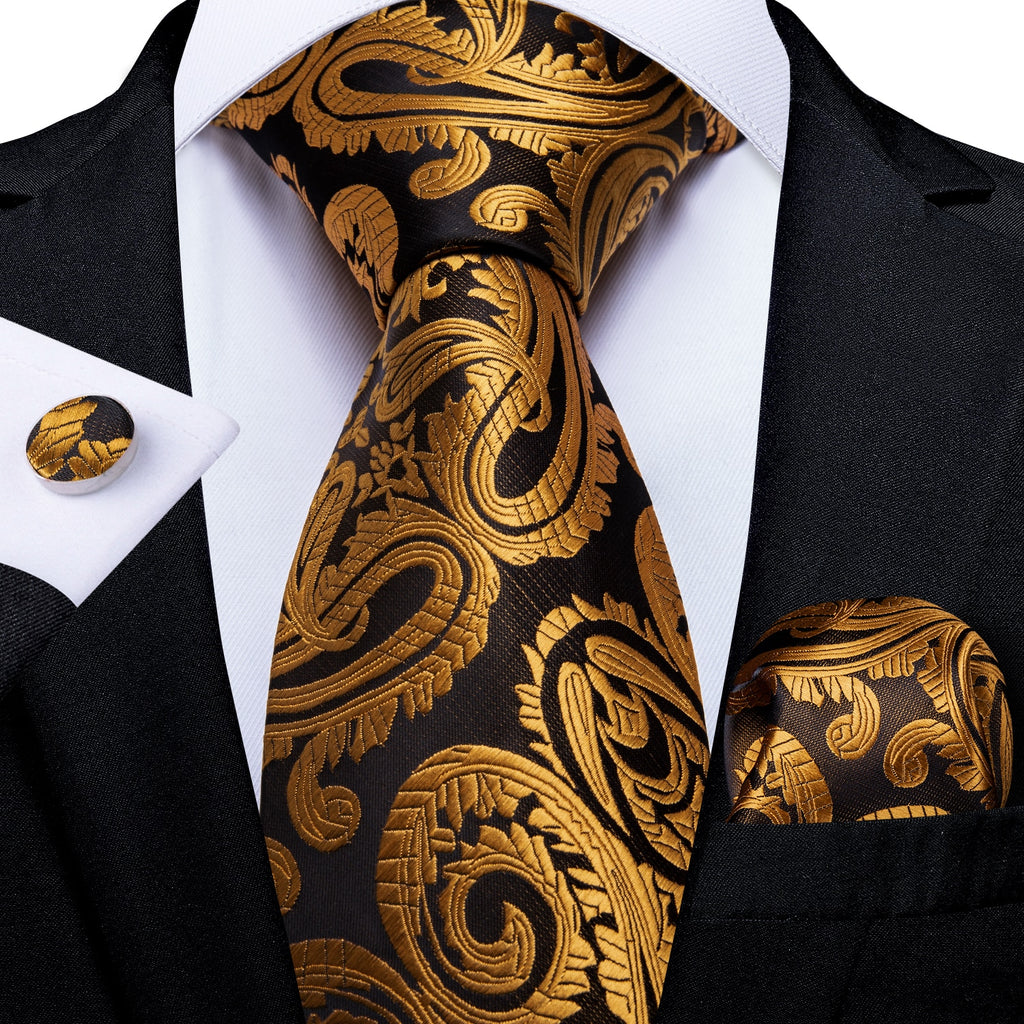 Luxury Blue Gold Paisley Tie Set