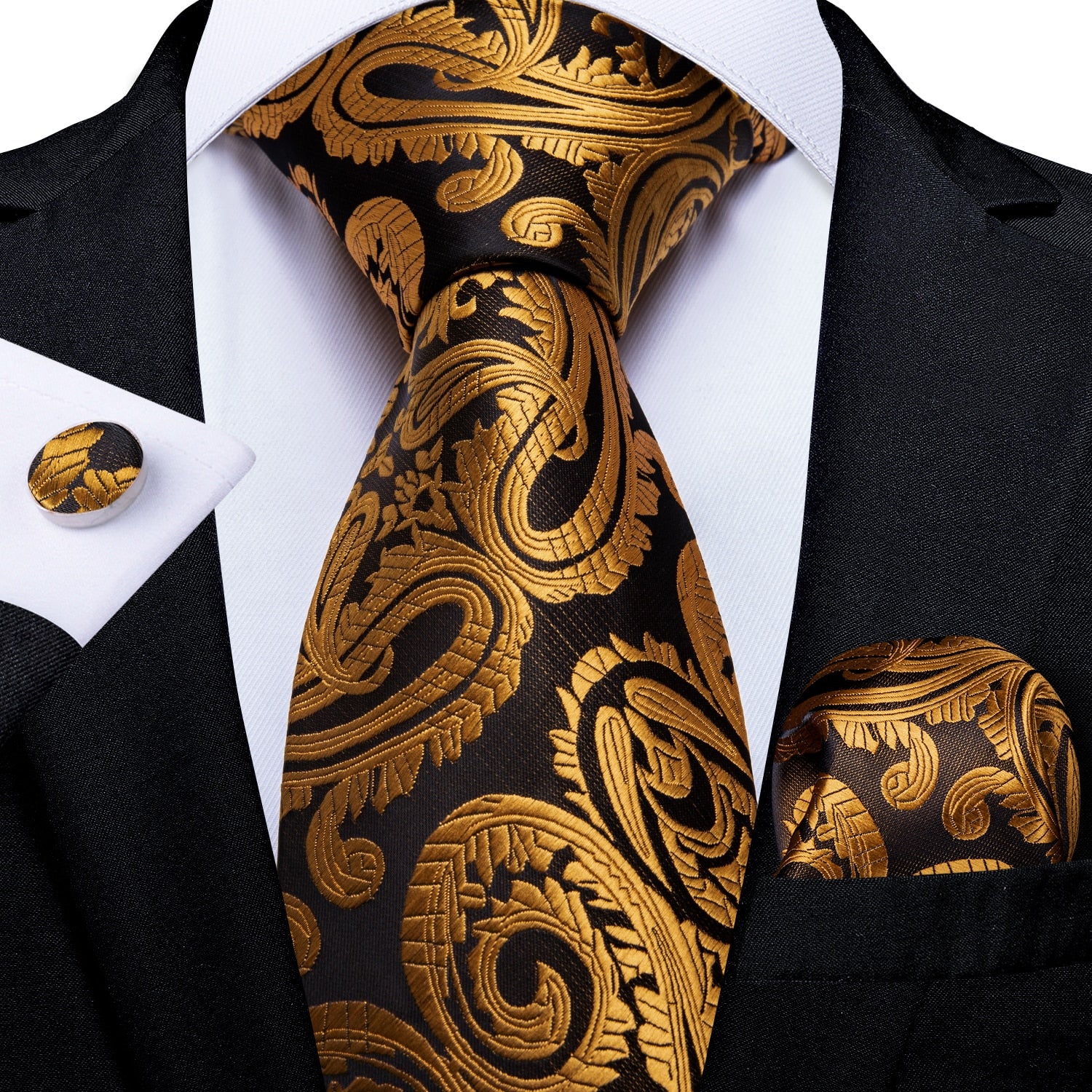 Luxury Blue Gold Paisley Tie Set