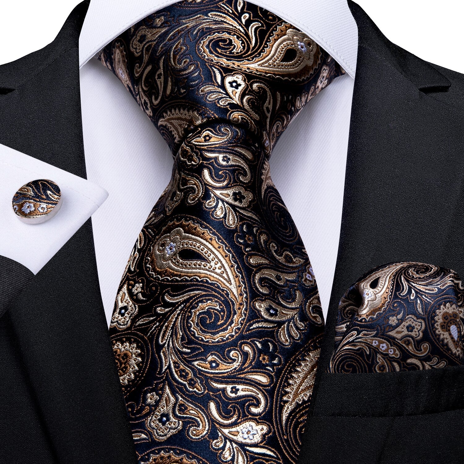Luxury Blue Gold Paisley Tie Set