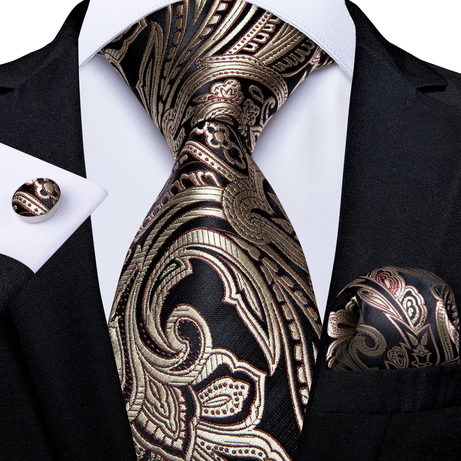 Luxury Blue Gold Paisley Tie Set