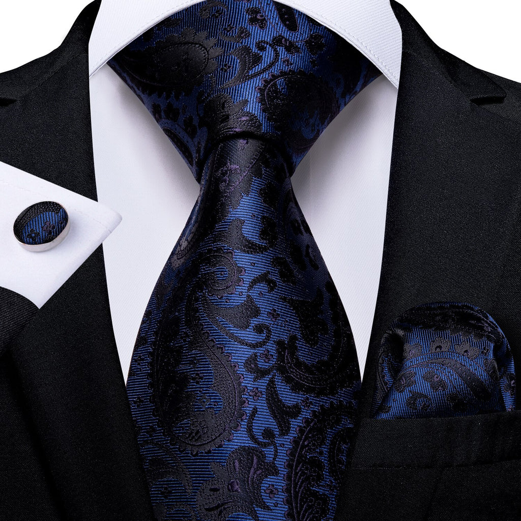 Luxury Blue Gold Paisley Tie Set