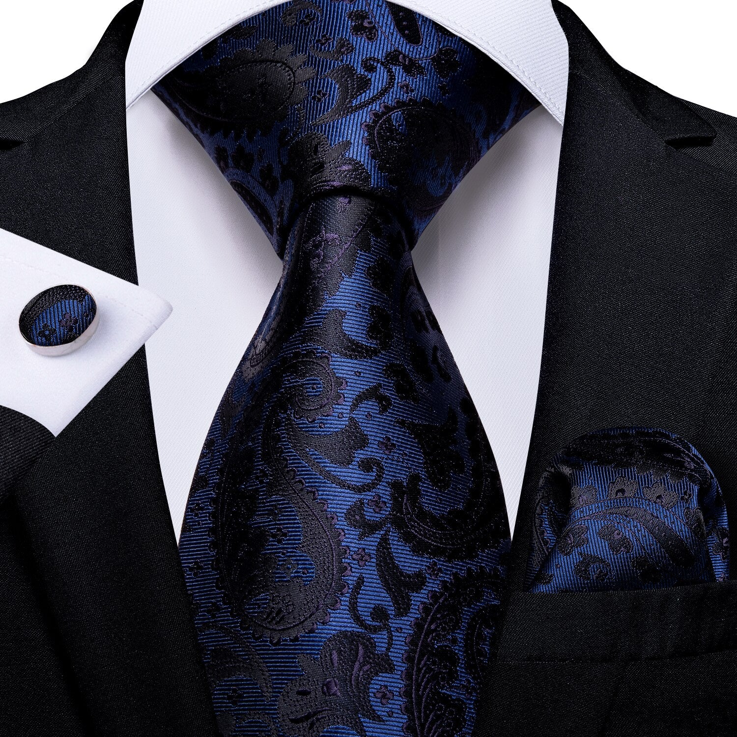 Luxury Blue Gold Paisley Tie Set