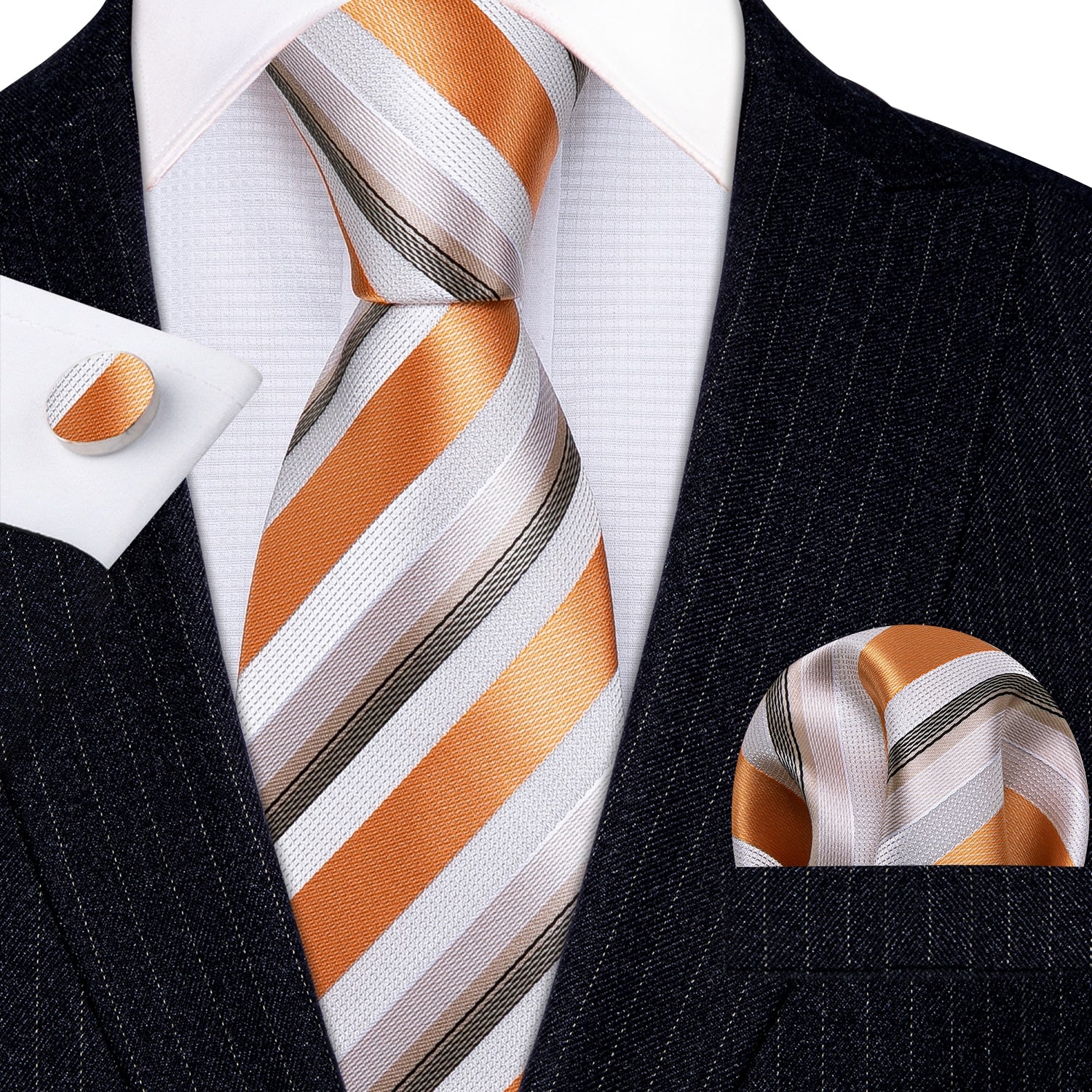 Luxury Silk Striped Tie Set