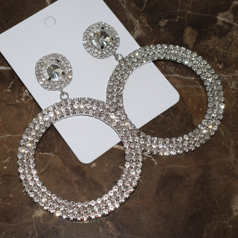 Full Rhinestone Big Circle Pendent Earrings