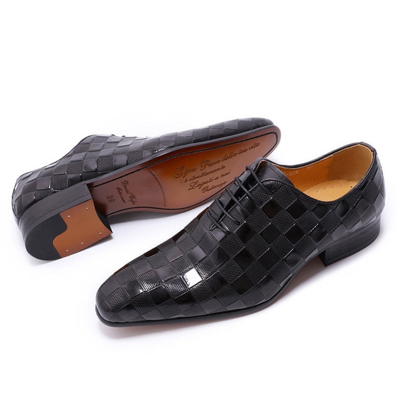 Plaid Print Lace-Up Men Shoes