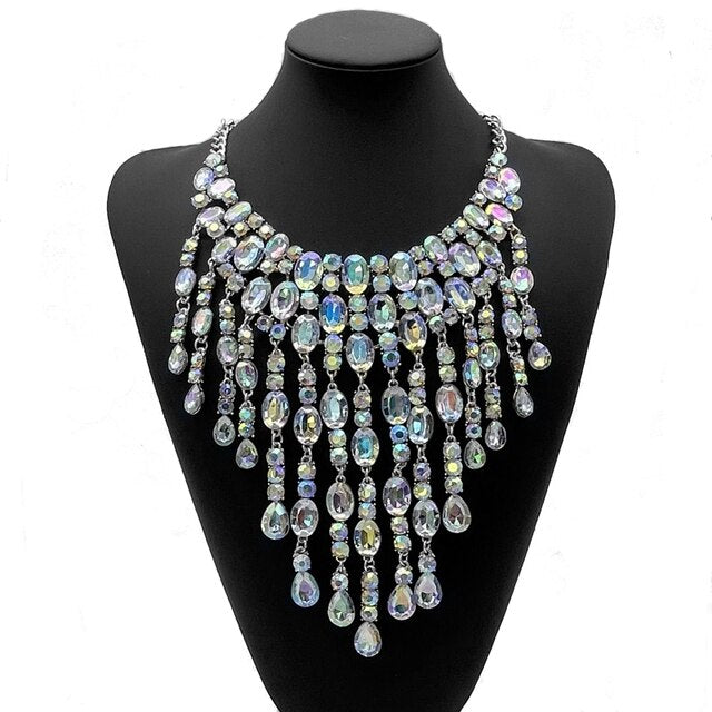 Clear Tassel Statement Necklace