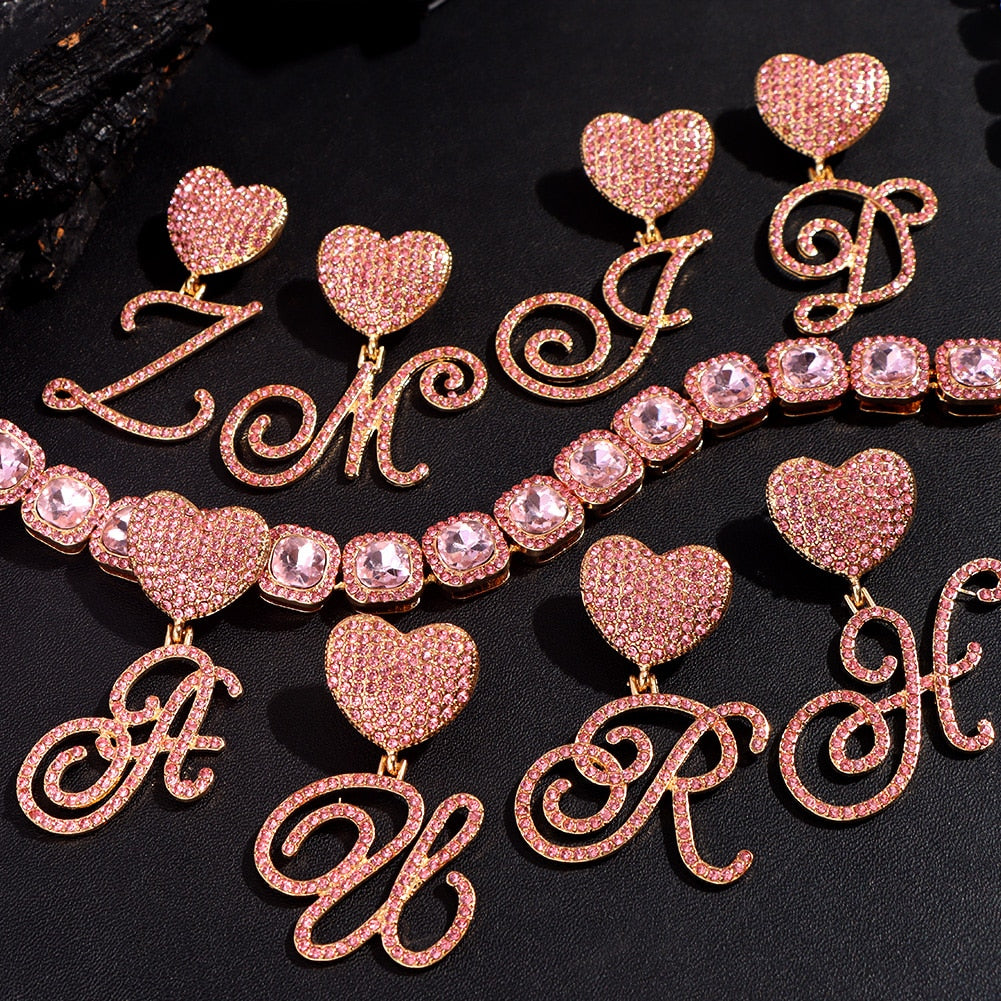 Crystal Pink Cursive Letter Necklace