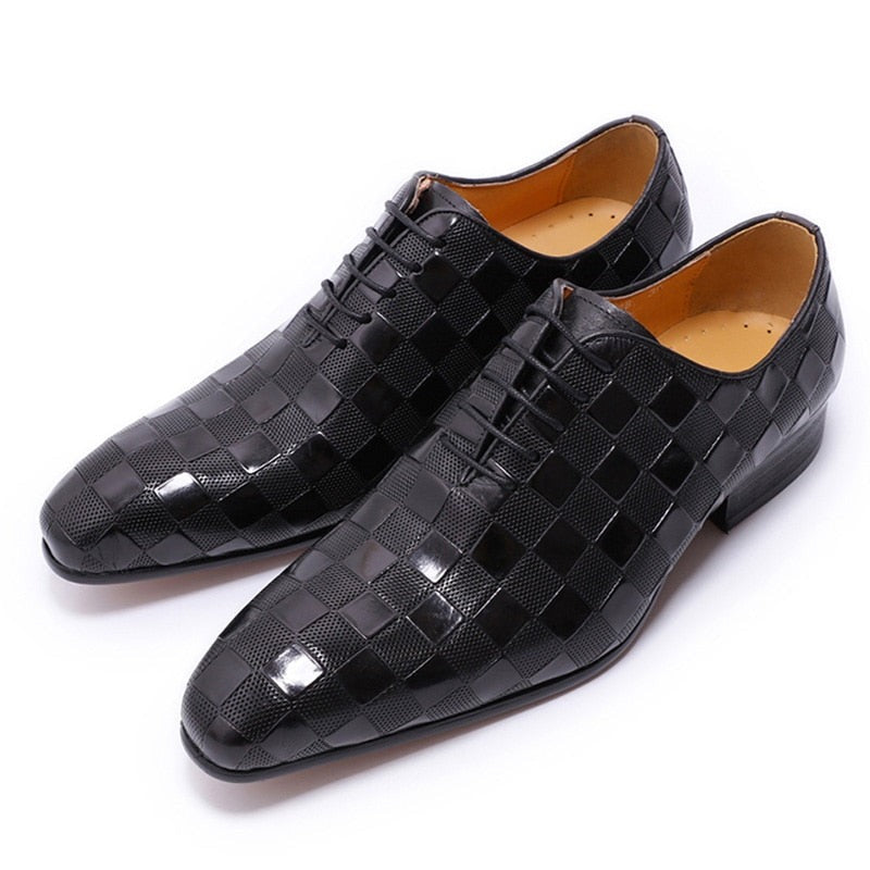 Plaid Print Lace-Up Men Shoes