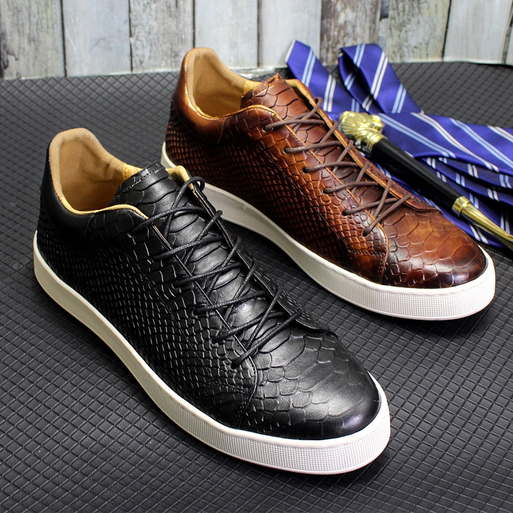 Genuine Leather Classic Lace-Up Sneakers