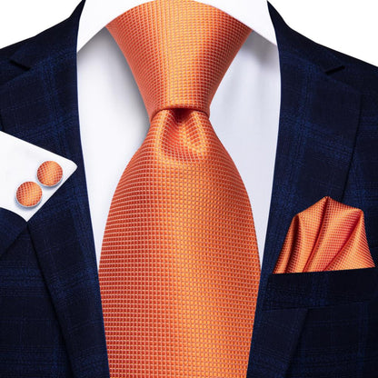 Orange Silk Plaid Tie Set