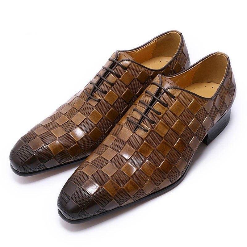 Plaid Print Lace-Up Men Shoes