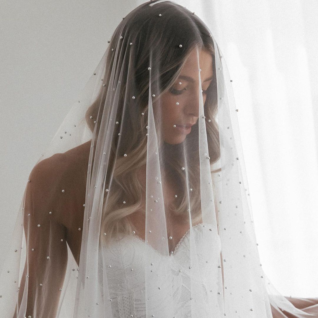 Blusher Wedding Veil with Pearls