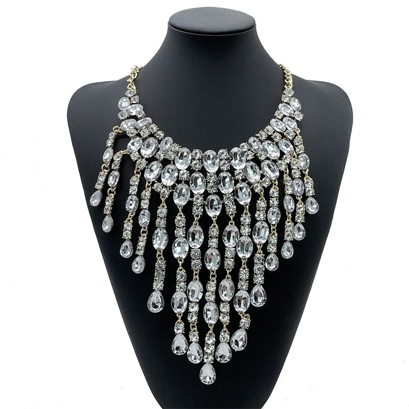Clear Tassel Statement Necklace
