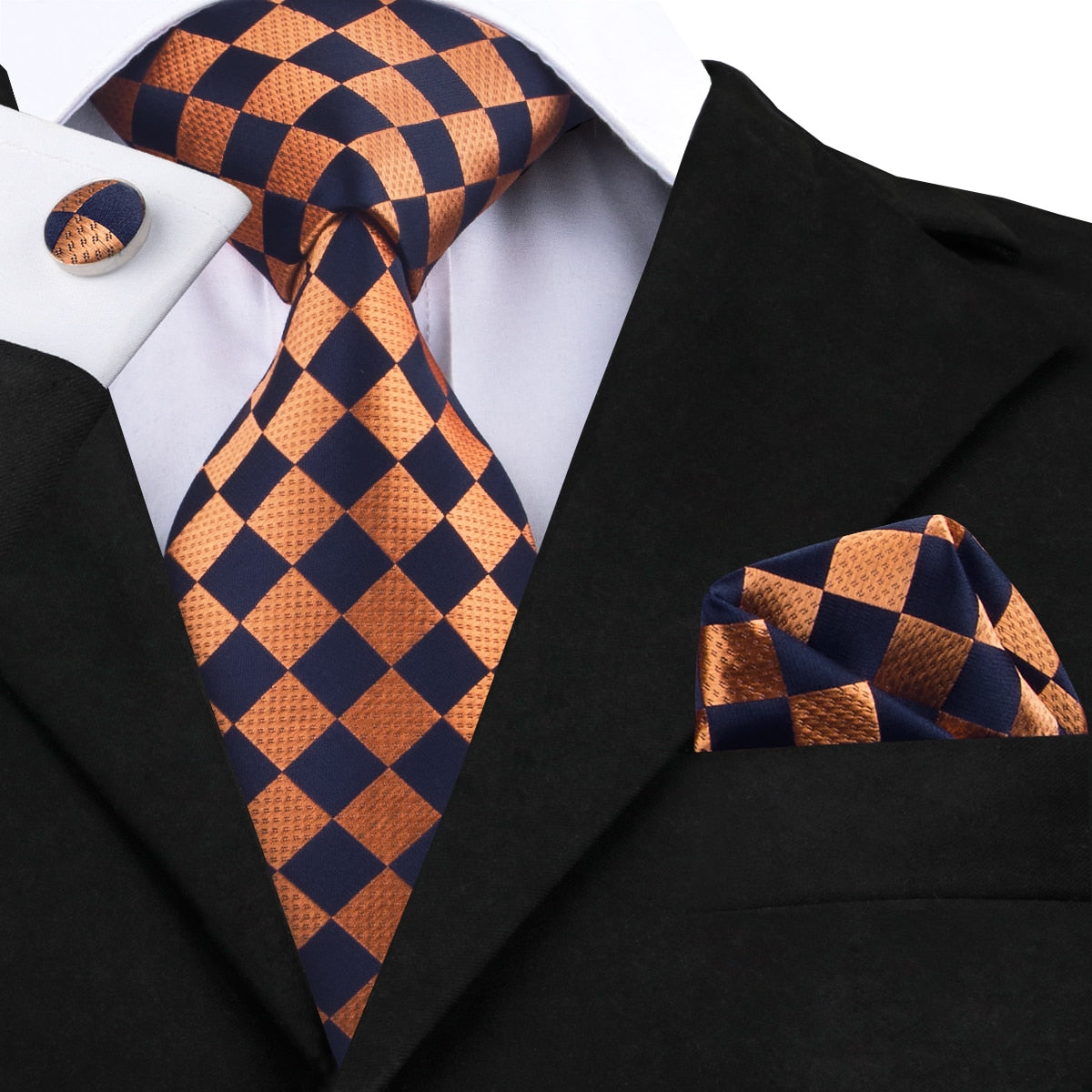 Orange Silk Plaid Tie Set
